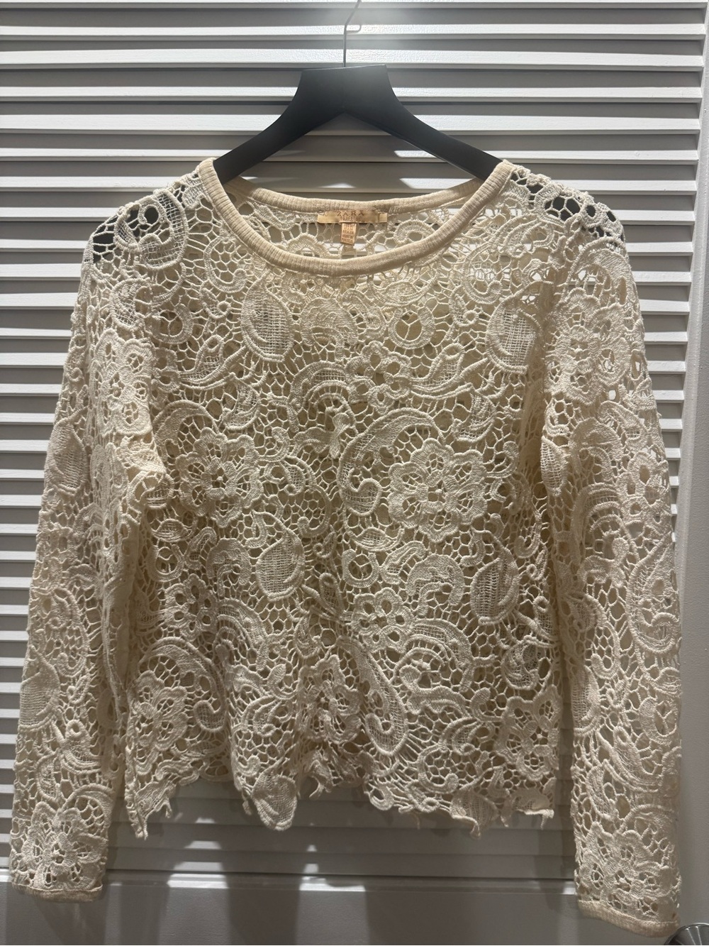 Zara Cream Crochet Lace Long Sleeve Top